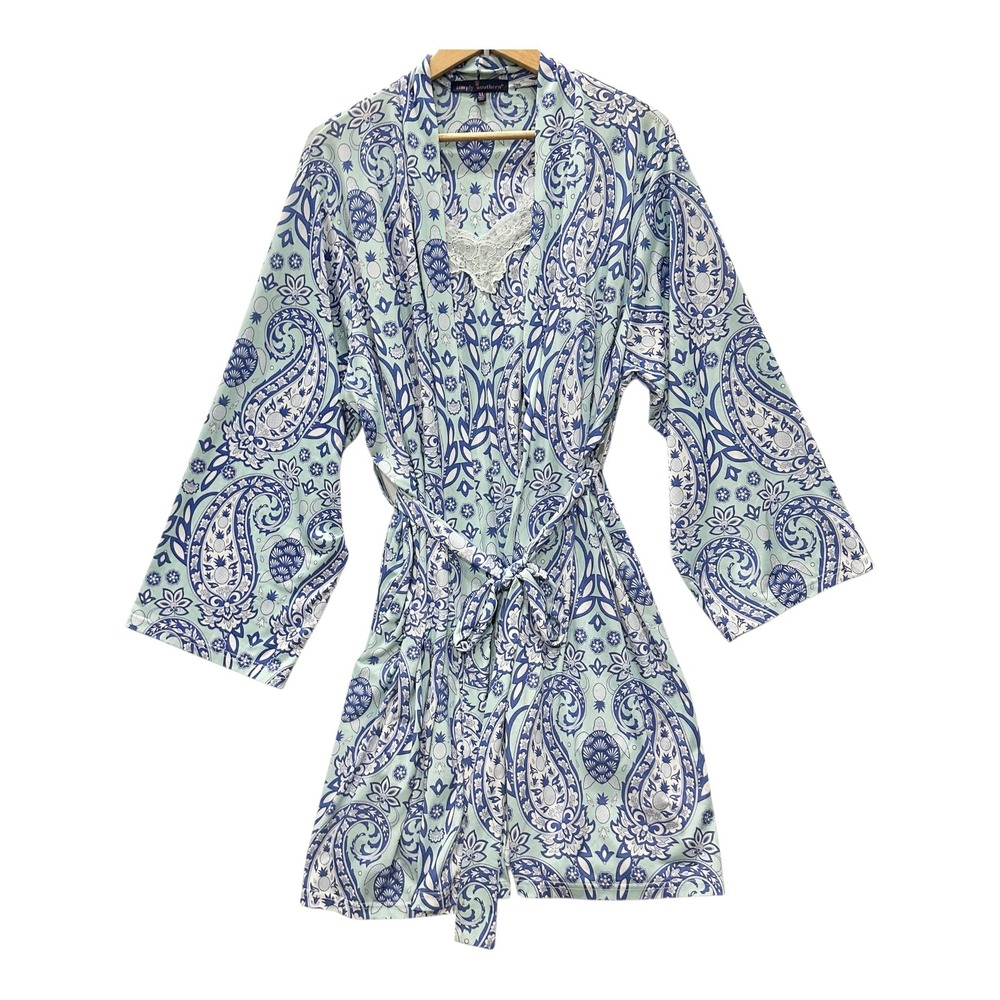 Simply Southern Womens XL Blue Mint Paisley Sea Turtle Robe & Nightgown Set
